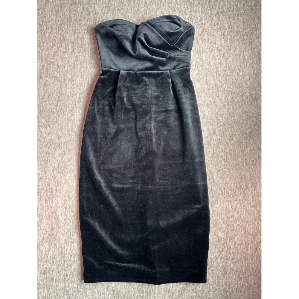Express Womens Black Velvet Strapless Sweetheart Midi Cocktail Dress Size S NWT